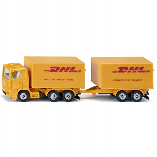 Siku-ajoneuvo, kuorma-auto DHL-kuriirin perävaunulla