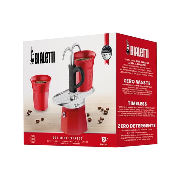 Cafe Bialetti Bialetti Cafe Mini Express röd 2tz + 2 koppar