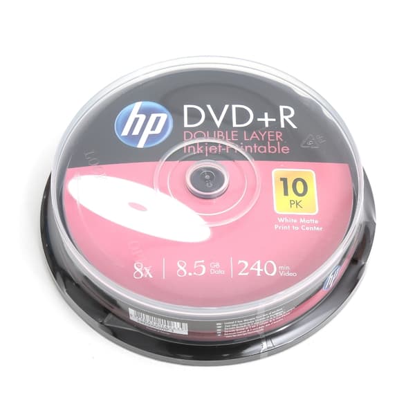 HP DVD+R 8,5GB 8X DL FF VIT BLÄCKSTRÅLESKRIVBAR CAKE*10 14263/69306