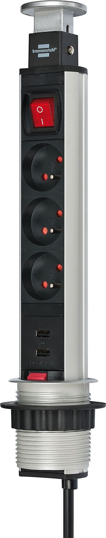 Brennenstuhl Tower-Power Desktop Backloader 3 stikdåser + 2 x USB med 2m afbryder (1396201013)