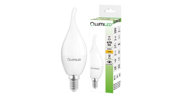 LED pære E14 BA35 5W = 50W 470lm 3000K Varm 180 LUMILED