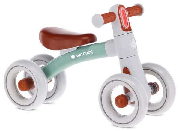 Børne løbecykel med 4 hjul, let, med LED Zoomi, mintgrøn