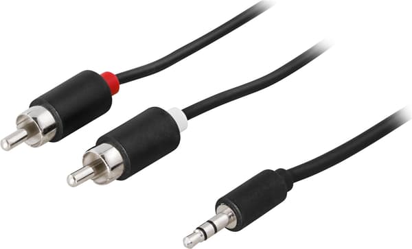 DELTACO Lydkabel, 3,5mm han - 2xRCA han 2m, sort