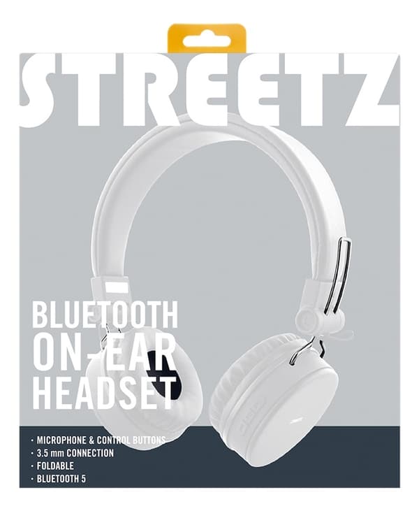 STREETZ Vikbart on-ear BT headset, 3.5 mm, vit