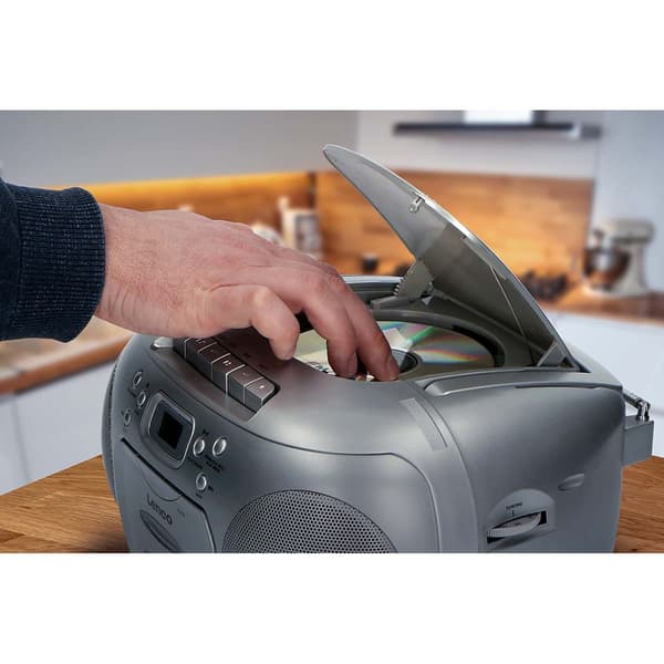 Lenco Bärbar FM-radio CD-kassettspelare Silver