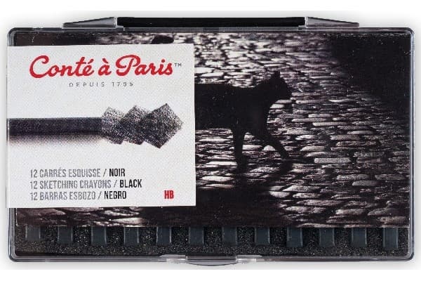 CONTE Black 2B Sketch Carre Crayon Cap In Plastic Box