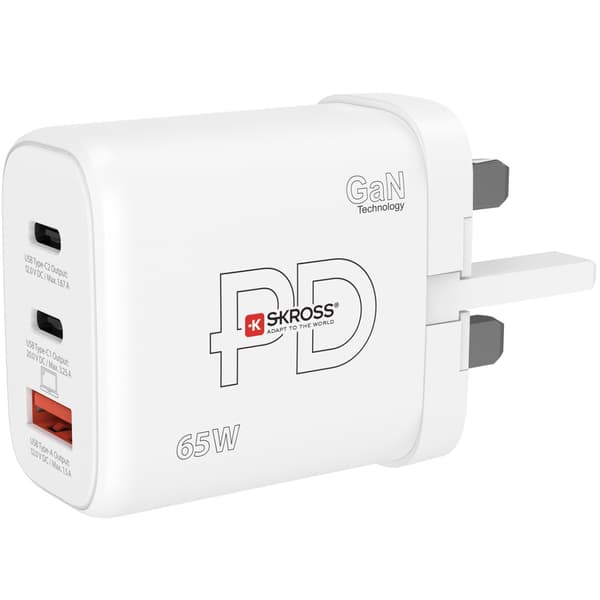 SKROSS Strømlader UK mfl. 2xUSB-C PD + 1xUSB-A GaN 65W