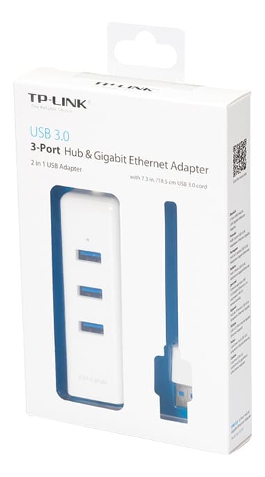 tplink USB 3.0 Hub/Gbit Eth Adapter 3xUSBA 3.0-porter 1m kabel hvit