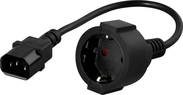 DELTACO apparatadapter, IEC C14 han til CEE 7/4 (Schuko) hun, 0,2m