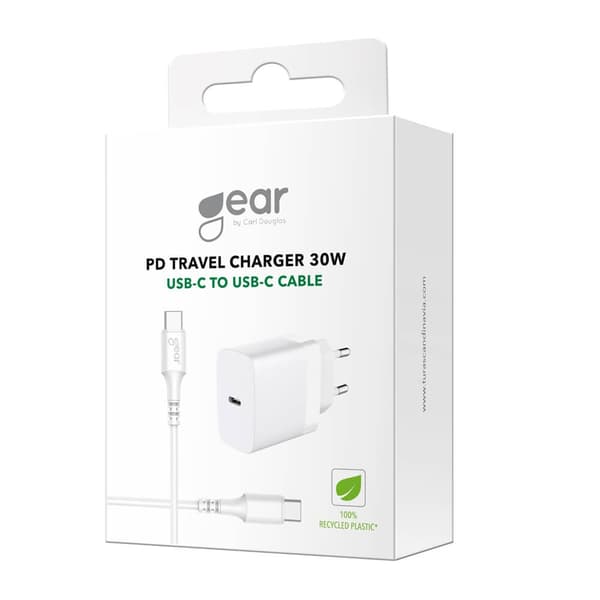 Gear Lader 220V 1xUSB-C Hvit PD/PPS 30W + Kabel USB-C til USB-C