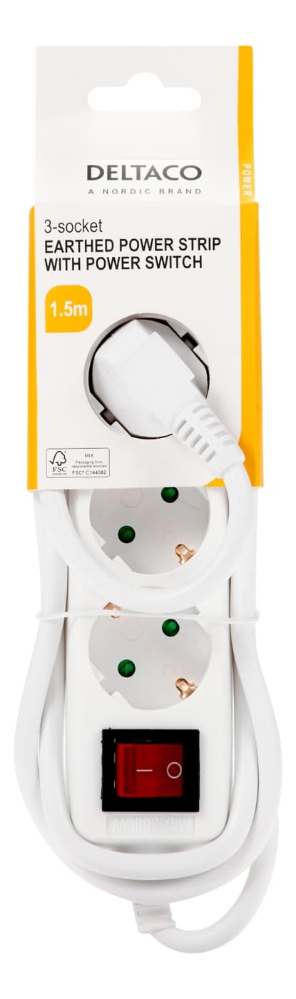 DELTACO outlet 3xCEE 7/3 1xCEE 7/7 switch 1,5m white