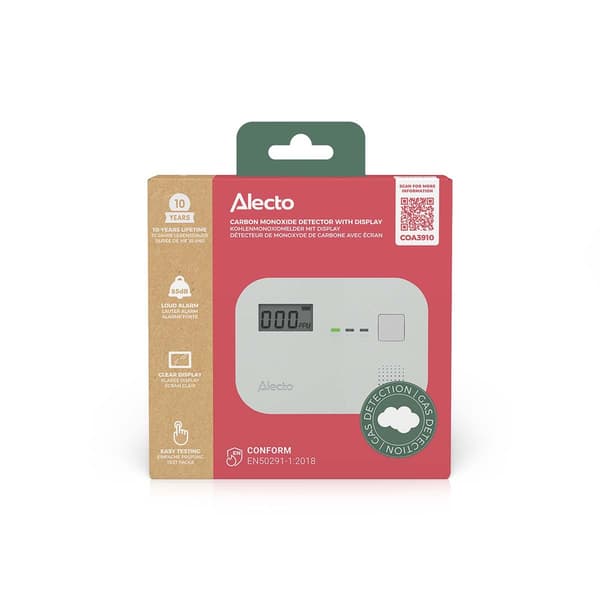 Alecto Kolmonoxidlarm med 10 års drifttid för sensor och display