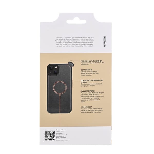 Buffalo Wallet 2-i-1 3 Kort MagSeries Sort - iPhone 15 Plus