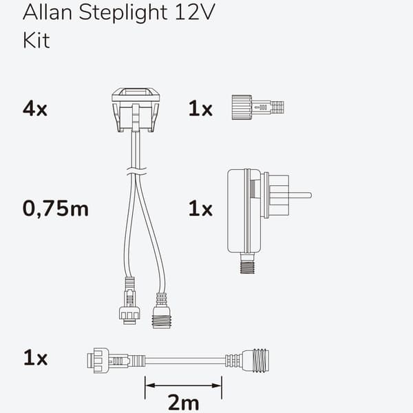 Llitt Allan Steplight kit 4-pack inkl strömadapter 12V 3000K 5lm IP67