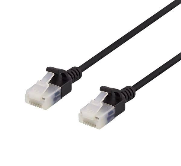 DELTACO U/UTP Cat6a patch cable, slim, 3,5mm diameter, 0,5m, black