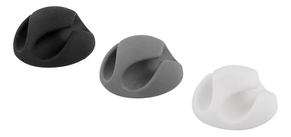 DELTACO self adhesive cable holder in rubber, 6-pack, black/white/gray