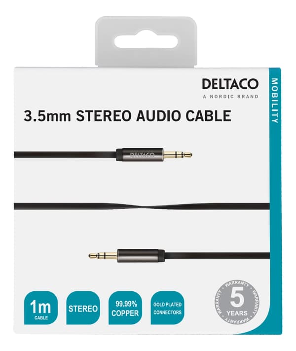 DELTACO lydkabel, 3,5mm han til 3,5mm han, 1m, sort