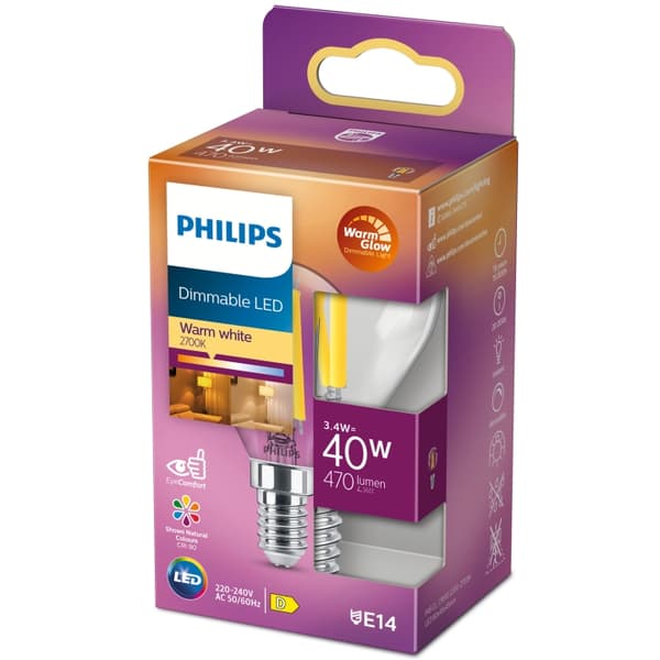 Philips LED E14 Sphere 3.4W (40W) Clear Dim WarmGlow 470