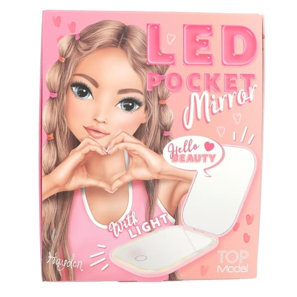 TOPModel Sammenleggbart lommespeil med LED – rosa