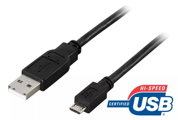 DELTACO USB 2.0 kaapeli, A u - Micro B u, 5-pin, 0,25m, musta