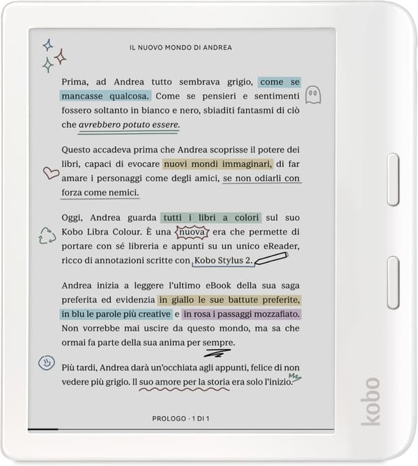 Kobo Libra Colour 7" -e-kirjojen lukulaite, valkoinen