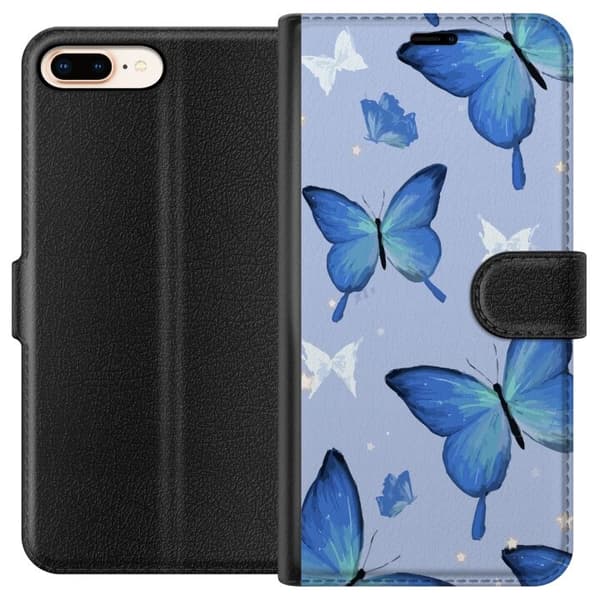 Tegnebogsetui til Apple iPhone 7 Plus med Blå sommerfugle motiv