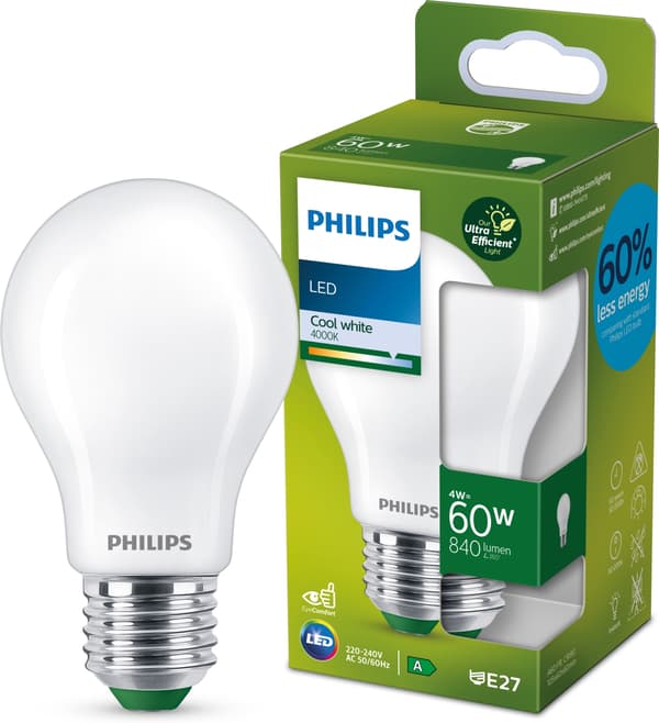 Philips Ultraeffektiv LED-lampe, E27, 4000K, 840 lm