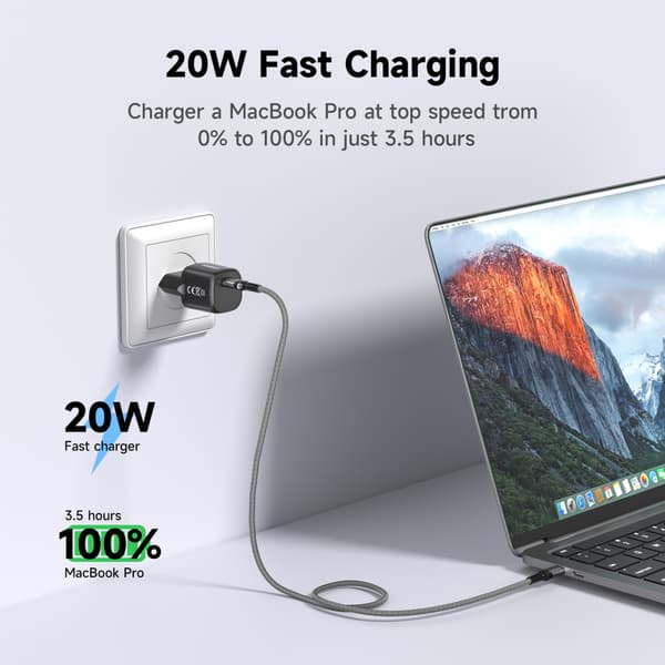 FoneKit Mini 20W AC-laddare, USB-C, svart