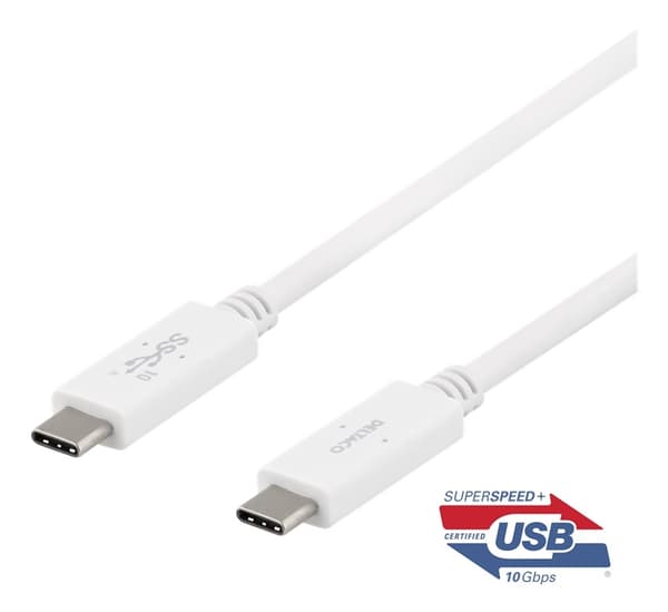 DELTACO USB-C - USB-C kabel, 1m, USB 3.1 Gen 2, E-marker chipset, vit