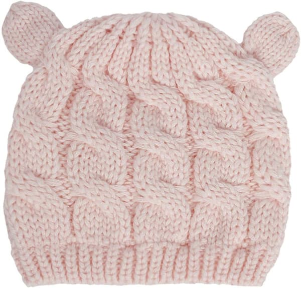 2 x Gulligt stickat set med mössa och vantar för bebis, Medium, Rosa