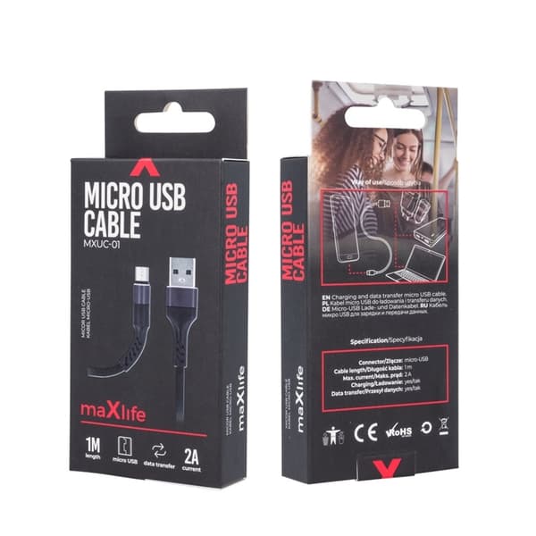 MXUC-01 microUSB-kaapeli (2A) pikalataus, musta