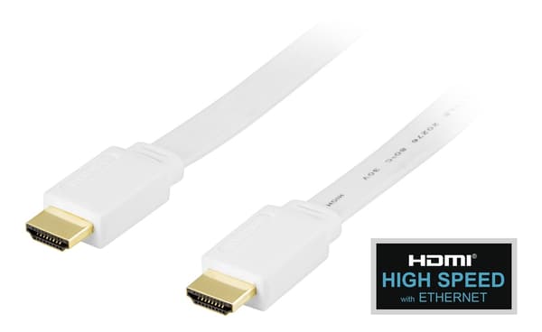 DELTACO HDMI v1.3 kaapeli 4K, Ethernet,3D, paluu, litteä valk,1m