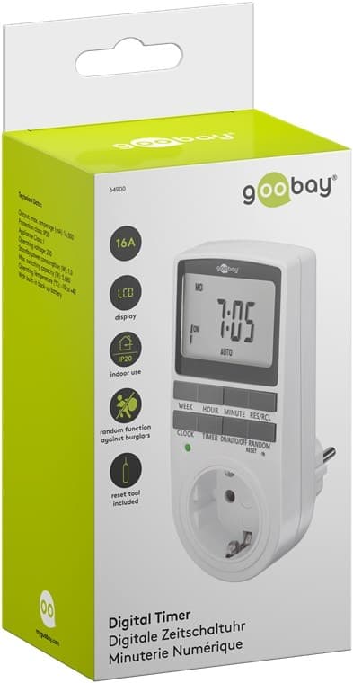 Goobay Digital timer programmerbar timer med kontakt med skyddsjord (typ F)