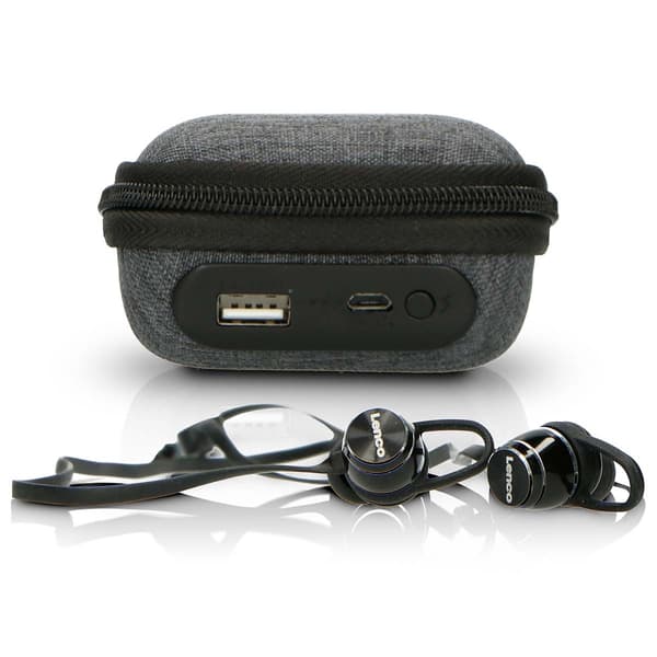 Lenco Svedtætte Bluetooth-ørepropper inklusive powerbank-etui Sort