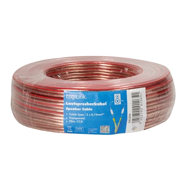 LogiLink Högtalarkabel 2x0,75 mm² 25m Transparent