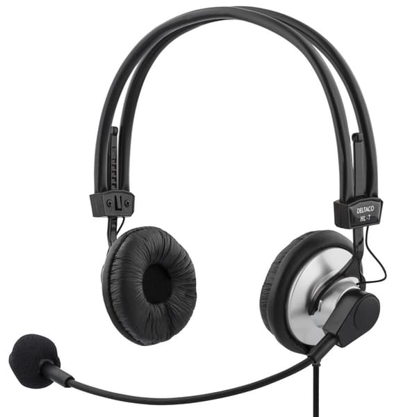 DELTACO headset, volumenkontrol på kablet, 2x3,5mm, 2m kabel,