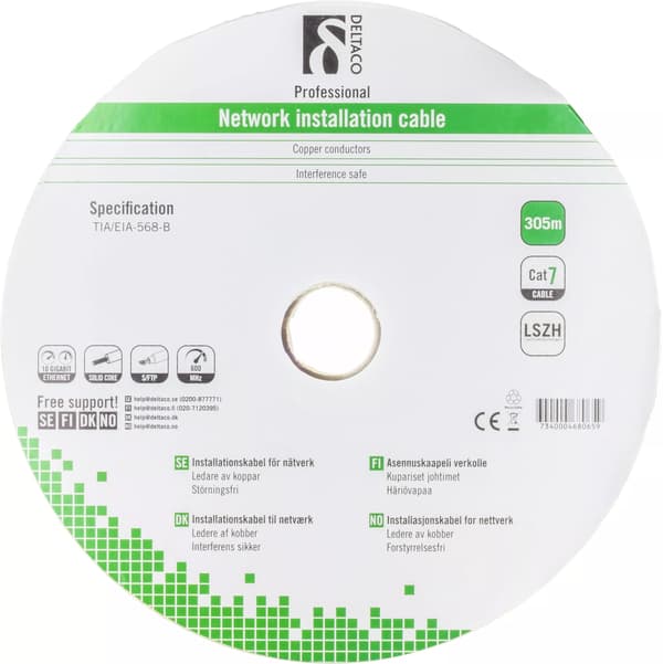 DELTACO S/FTP installationskabel Cat7, 305m, vit (TP-71C)
