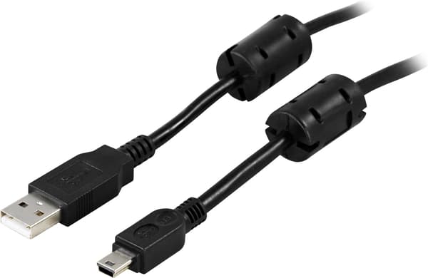 DELTACO USB 2.0 kabel Typ A Ha - Typ Mini B Ha 2m, ferritkärnor, svar