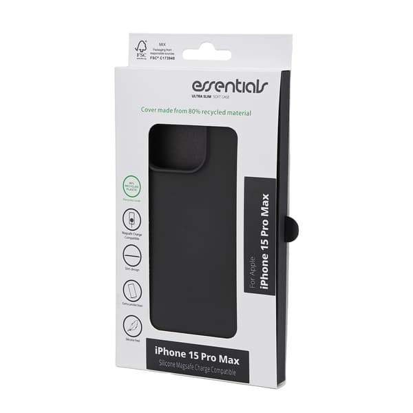 Essentials iPhone 15 Pro Max bakdeksel i silikon, svart
