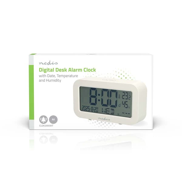 Nedis Digital Desk vekkerklokke | LCD | Bakgrunnsbelysning | slumrefunksjon | Datovisning | Timer | Hvit