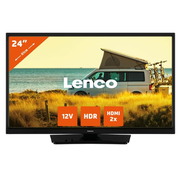 Lenco 24 tommer HD LED TV med DVB-T2 DVB-C DVB-S2 12V Sort