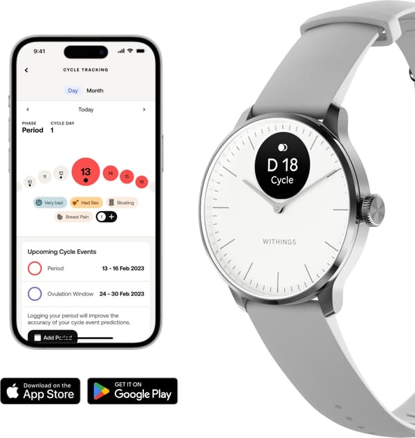 Withings Scanwatch Light -älykello, 37 mm, valkoinen / harmaa