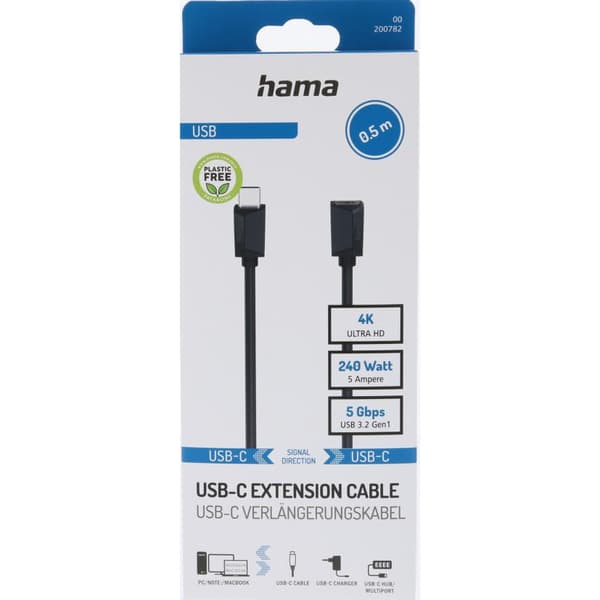 Hama USB-C jatkokaapeli Musta 0.5m