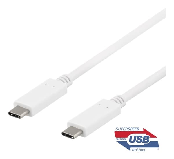 DELTACO USB-C til USB-C-kabel, 1 m, 10 Gbps, 100 W 5A, USB 3.1 Gen 2, E-merket