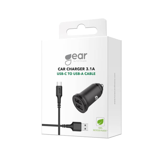 Gear Lader 12-24V 2xUSB 3.4A USB-C 2.0 Kabel 1m Sort