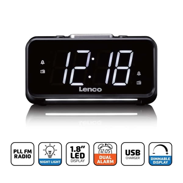 Lenco Clockradio med manuel lysdæmper og natlys
