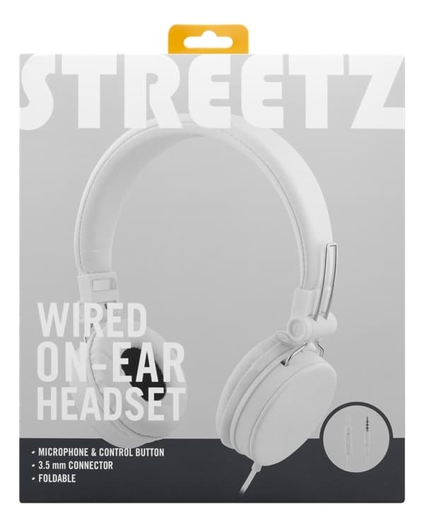 STREETZ headset for smartphone, microphone, 1-button, 1,5m, white