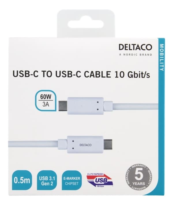 USBC 3.1 GEN2 10Gbps/3A/E-markør 0,5 m