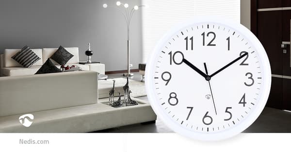 Nedis Väggklocka | Diameter: 220 mm | Plast | Vit