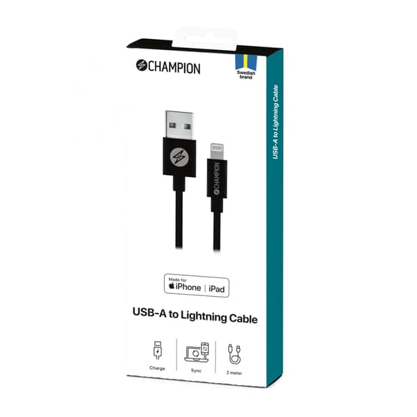Champion USB-A till Lightning Kabel 2m Svart
